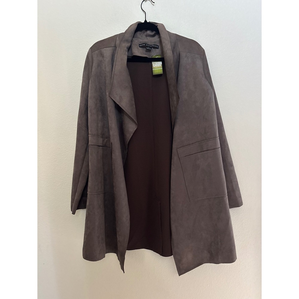 Hyfve Womens Taupe Faux Suede Draped Waterfall Open Front Jacket Coat Large NWT